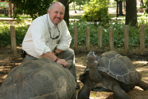 Gregg Hudson with Galapagos Tortoise